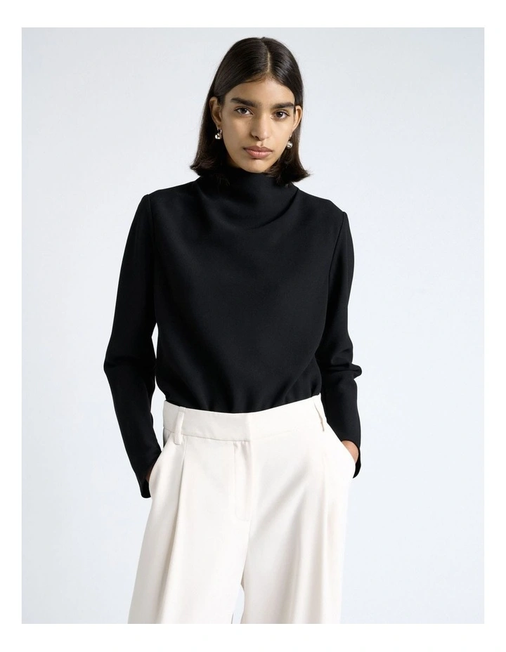 Crepe Long Sleeve Top in Black image 1