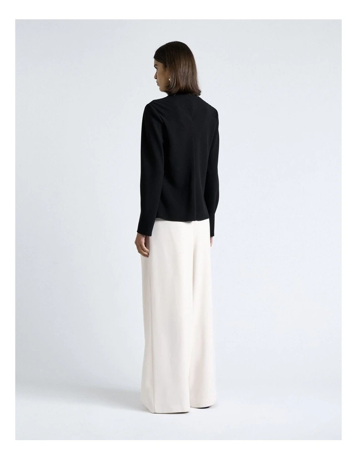 Crepe Long Sleeve Top in Black image 2