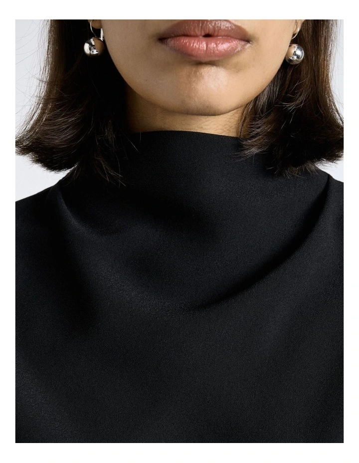 Crepe Long Sleeve Top in Black image 3