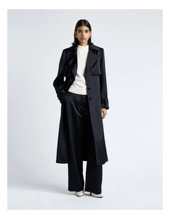 Matte Satin Viscose Trench in Dark Ink