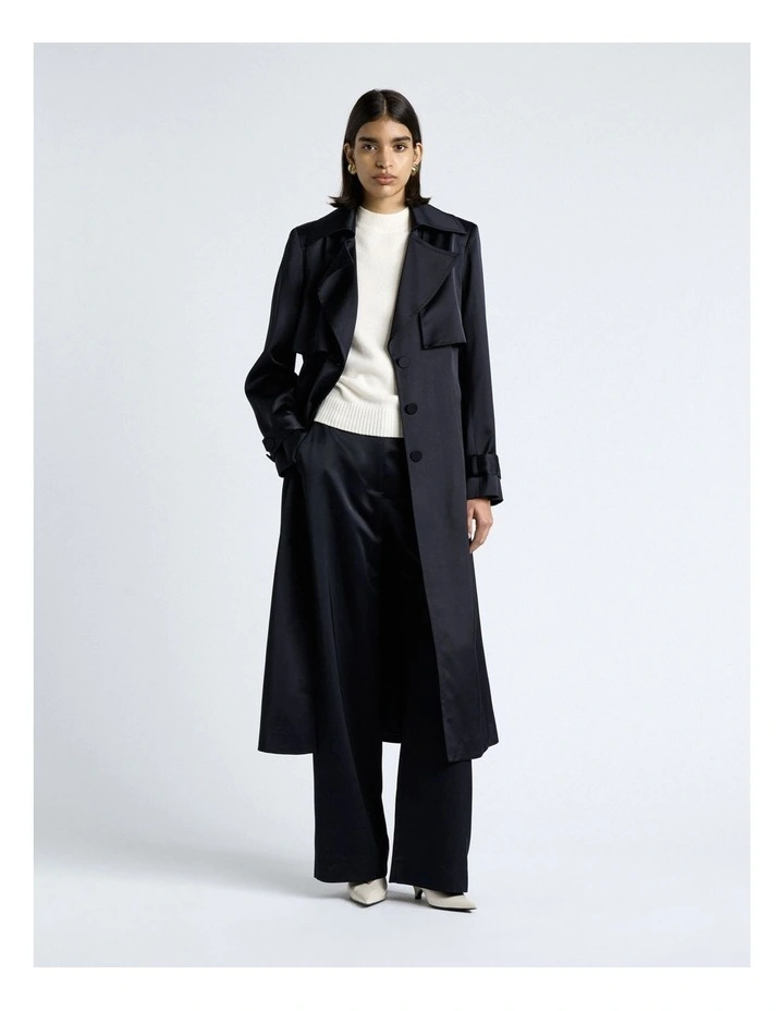Matte Satin Viscose Trench in Dark Ink image 1