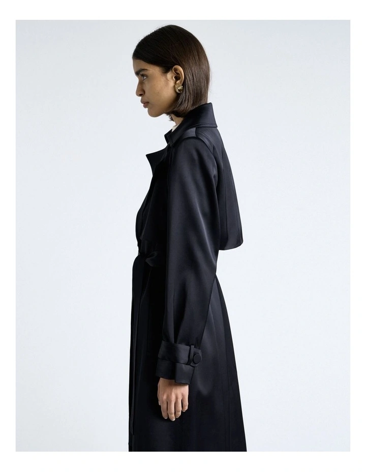Matte Satin Viscose Trench in Dark Ink image 3