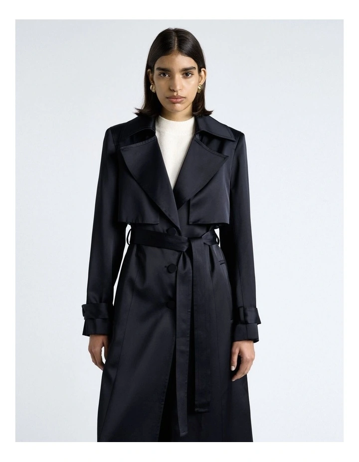Matte Satin Viscose Trench in Dark Ink image 6