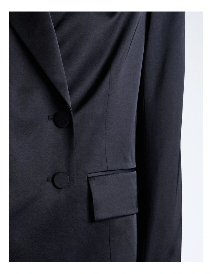 Matte Satin Viscose Double Breasted Blazer in Dark Ink image 3