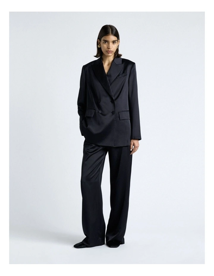 Matte Satin Viscose Double Breasted Blazer in Dark Ink image 4