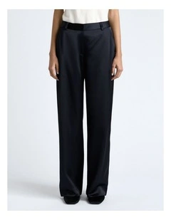 Matte Satin Viscose Wide Leg Pant in Dark Ink
