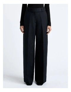 Lustre Linen Blend Wide Leg Pant in Black