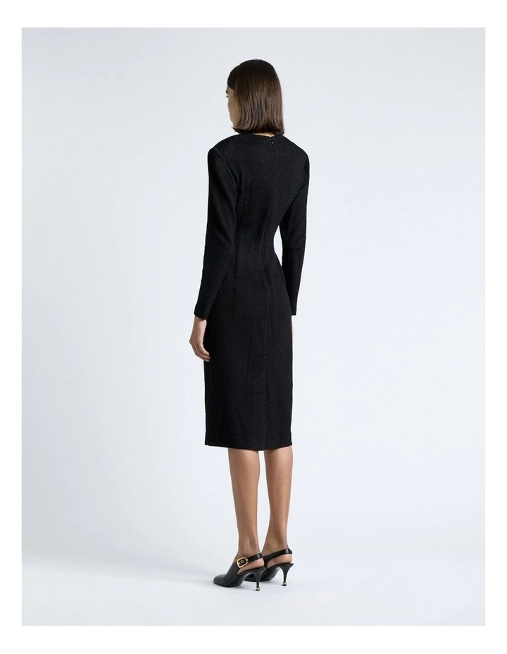 Shirred Jacquard Knit Midi Dress in Black image 2