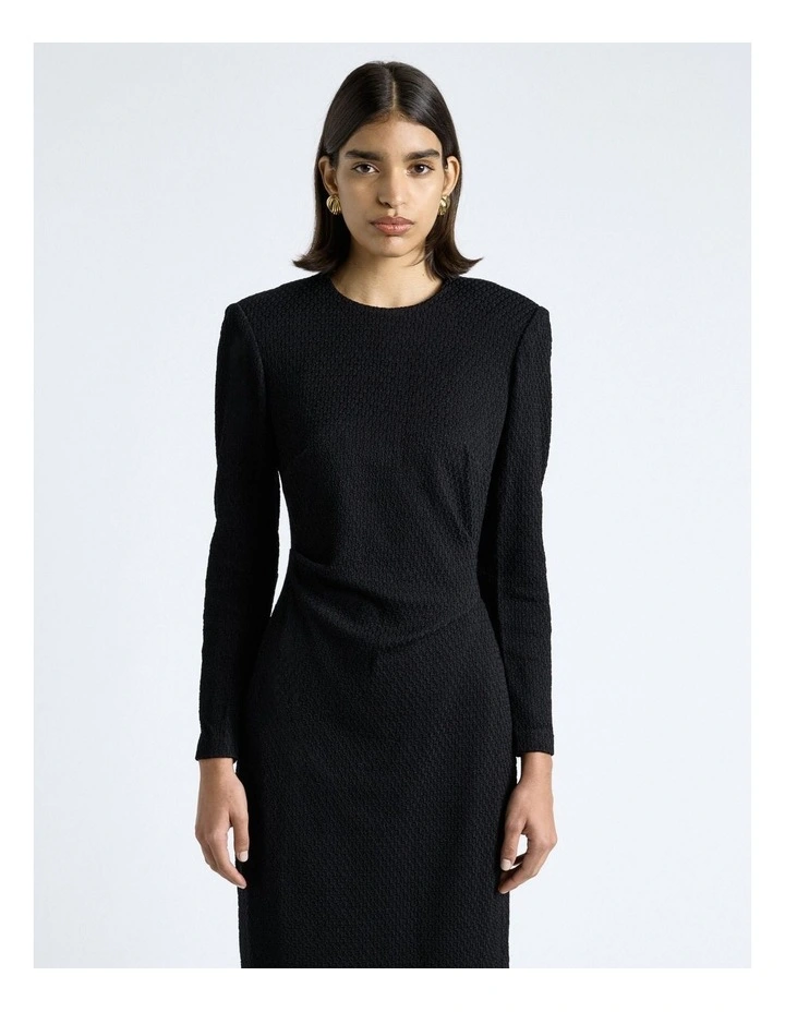 Shirred Jacquard Knit Midi Dress in Black image 3