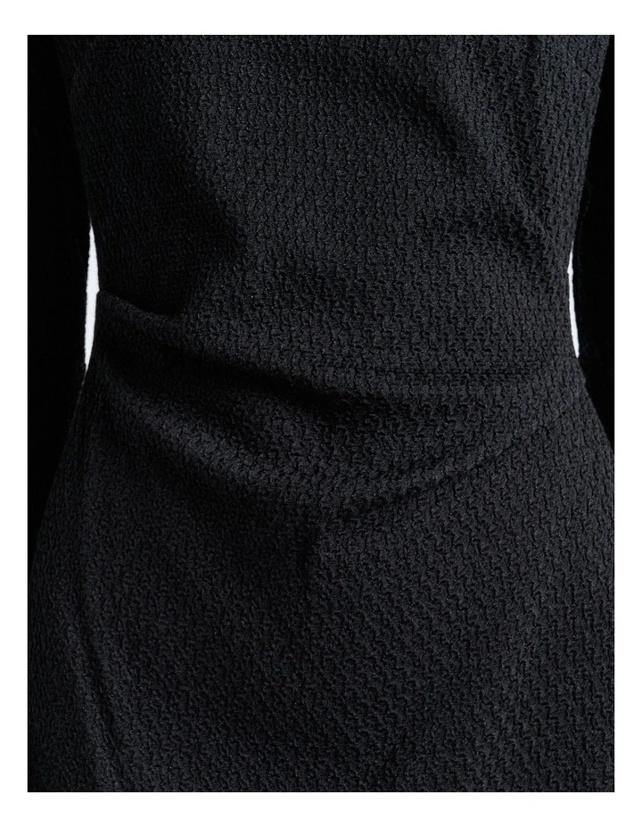 Shirred Jacquard Knit Midi Dress in Black image 4