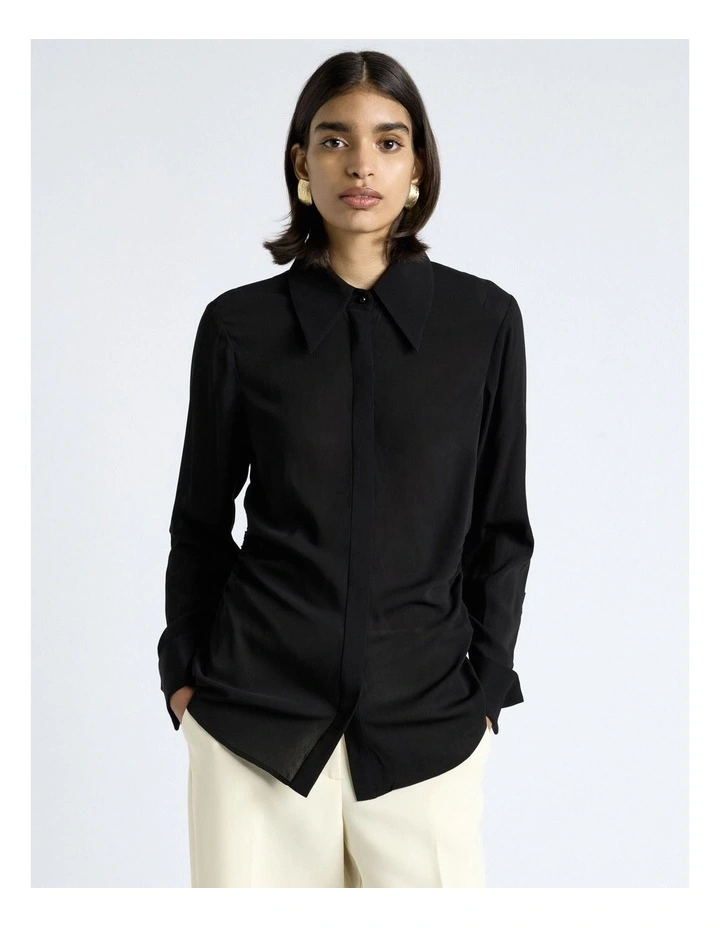 Soft Viscose Ruched Shirt in Black image 1