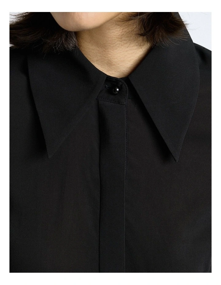 Soft Viscose Ruched Shirt in Black image 3