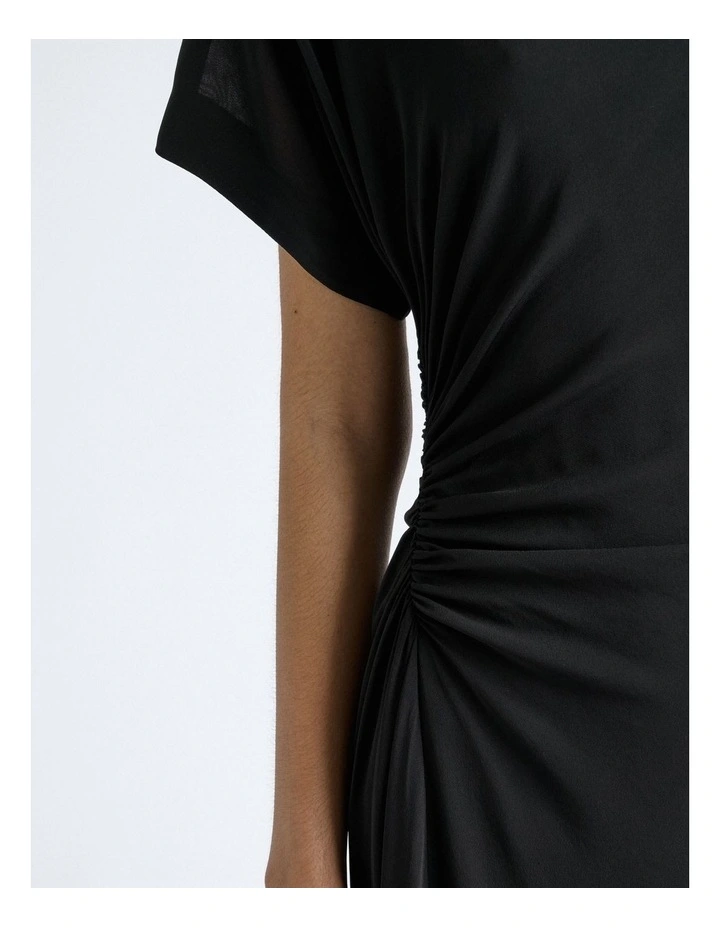 Draped Fold Neck Midi Dress in Black image 4