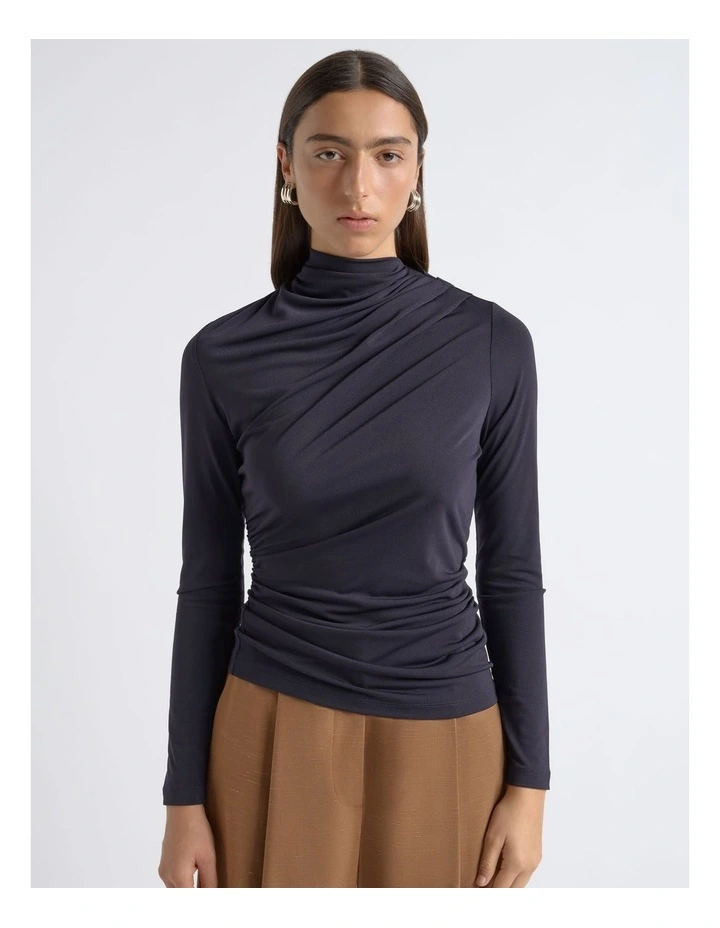 Crepe Mesh Gathered Top image 1