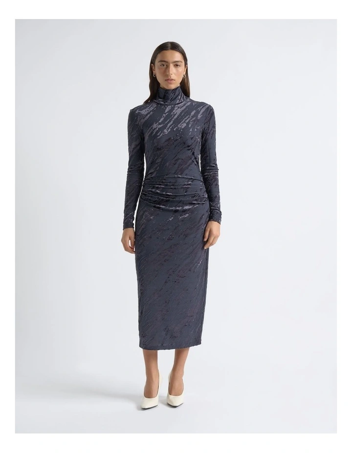 Flocked Long Sleeve Midi Dress image 1