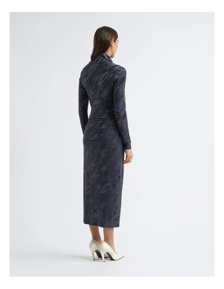 Flocked Long Sleeve Midi Dress image 2