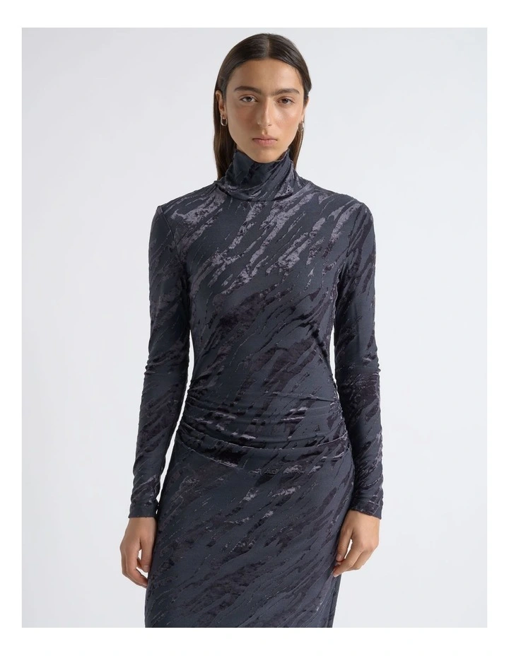 Flocked Long Sleeve Midi Dress image 3