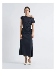 Asymmetrical Draped Midi Dress
