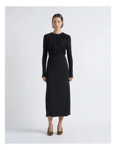 Long Sleeve Drape Midi Dress