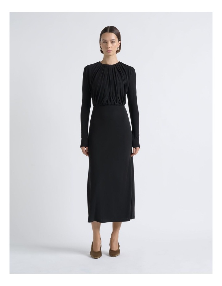 Long Sleeve Drape Midi Dress
