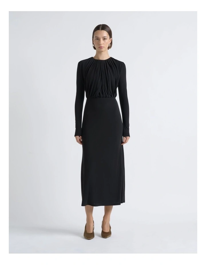 Long Sleeve Drape Midi Dress image 1