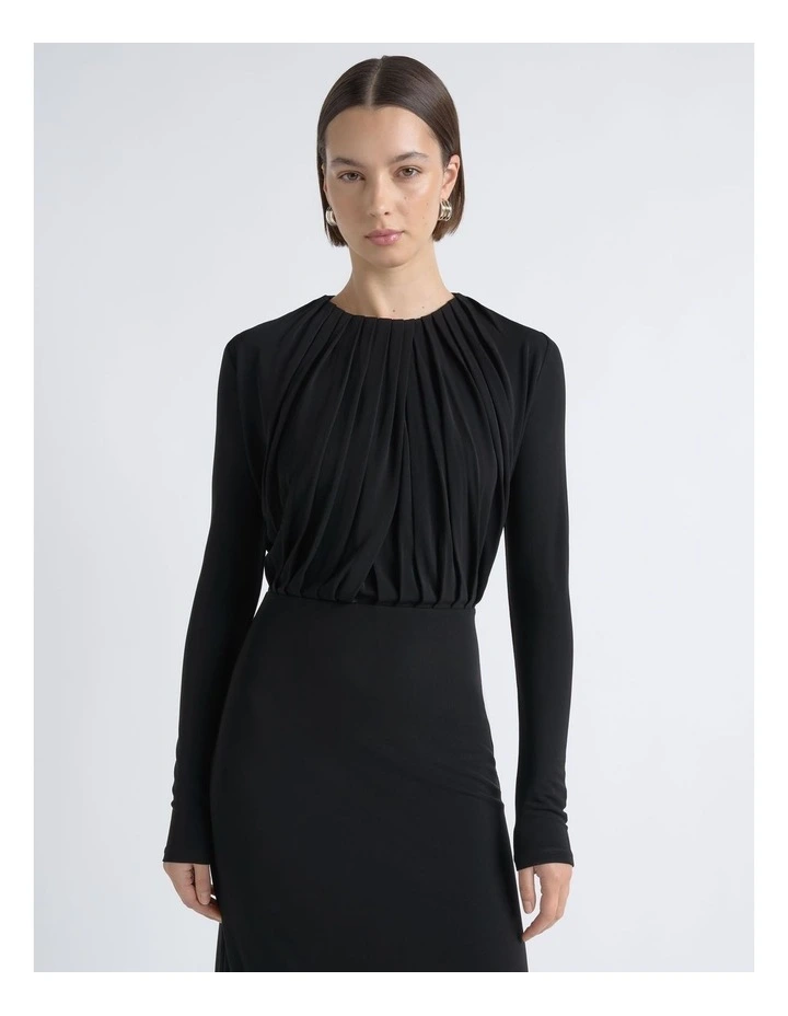 Long Sleeve Drape Midi Dress image 3