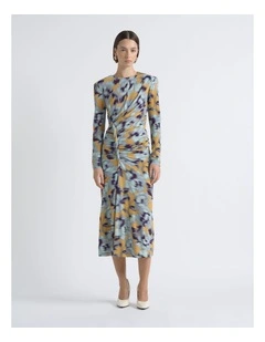 Blurred Floral Twist Midi Dress