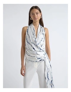 Abstract Print Drape Neck Top