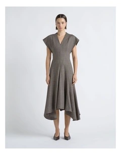 V-Neck A-Line Midi Dress