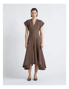 V-Neck A-Line Midi Dress