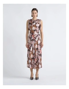 Print Cowl Neck Midi Dress