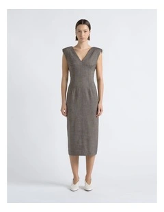 V Neck Fitted Midi Dress