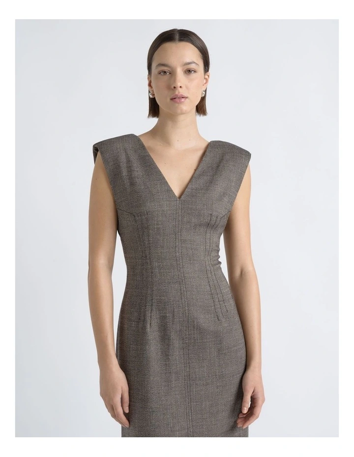 V Neck Fitted Midi Dress image 3