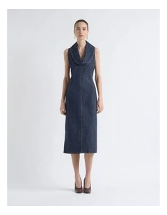 Denim Roll Neck Midi Dress