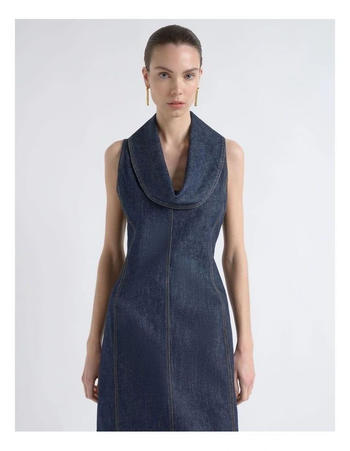 Denim Roll Neck Midi Dress image 3