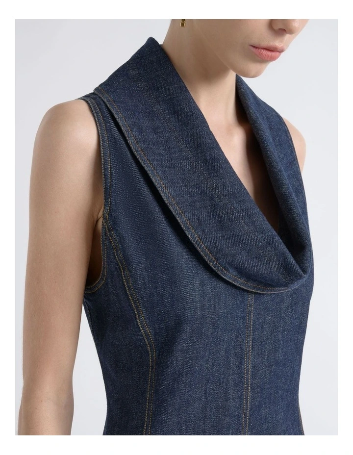 Denim Roll Neck Midi Dress image 4