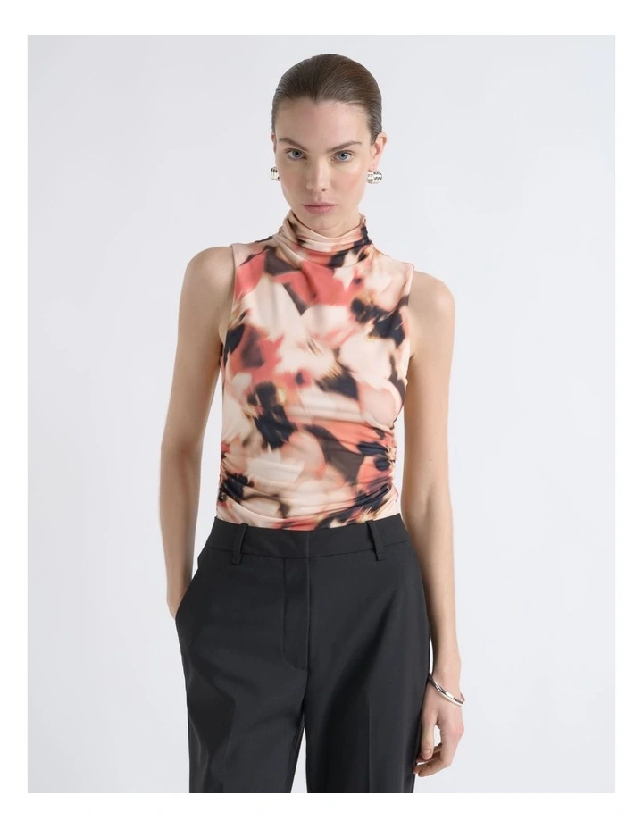 Romantic Floral Ruched Mesh Top image 3