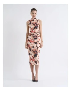 Romantic Floral Ruched Midi Dress