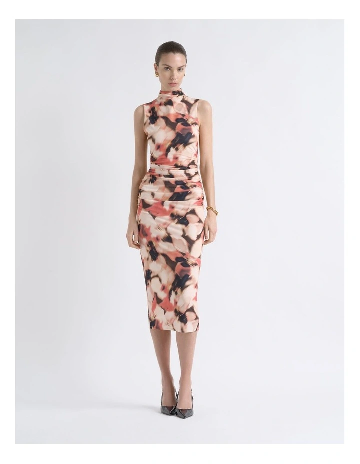Romantic Floral Ruched Midi Dress image 1
