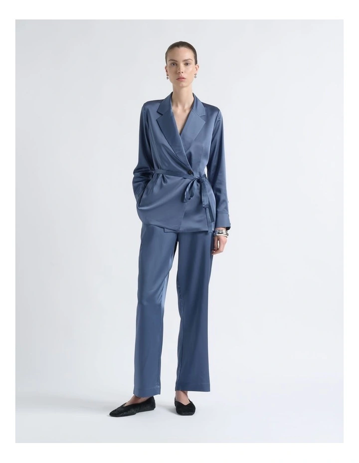 Satin Tie Belt Shirt in Steel image 2