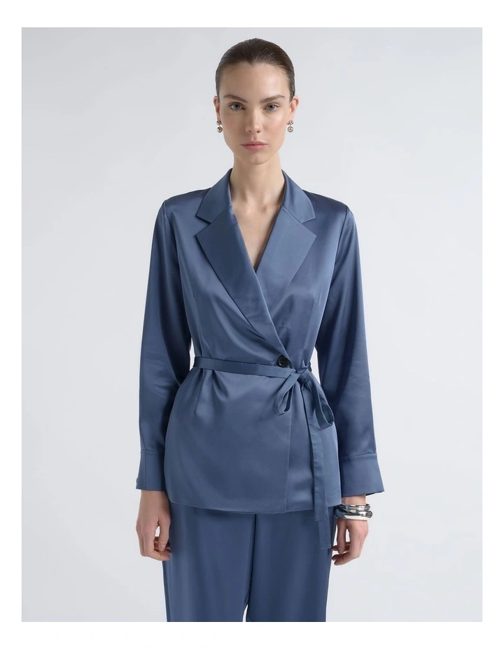 Satin Tie Belt Shirt in Steel image 4