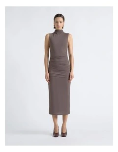Ruched Mesh Midi Dress