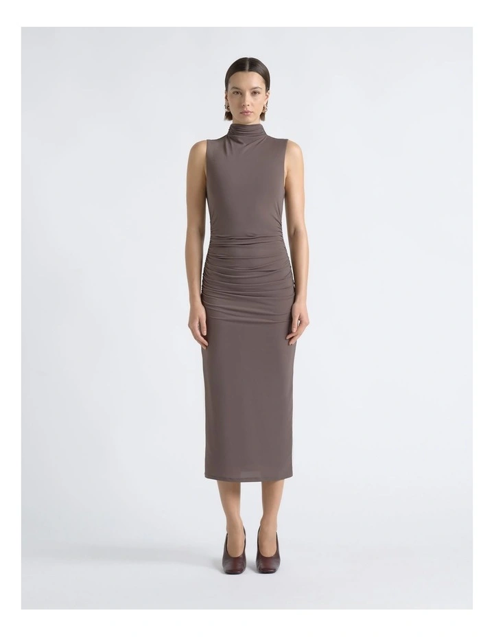 Ruched Mesh Midi Dress image 1