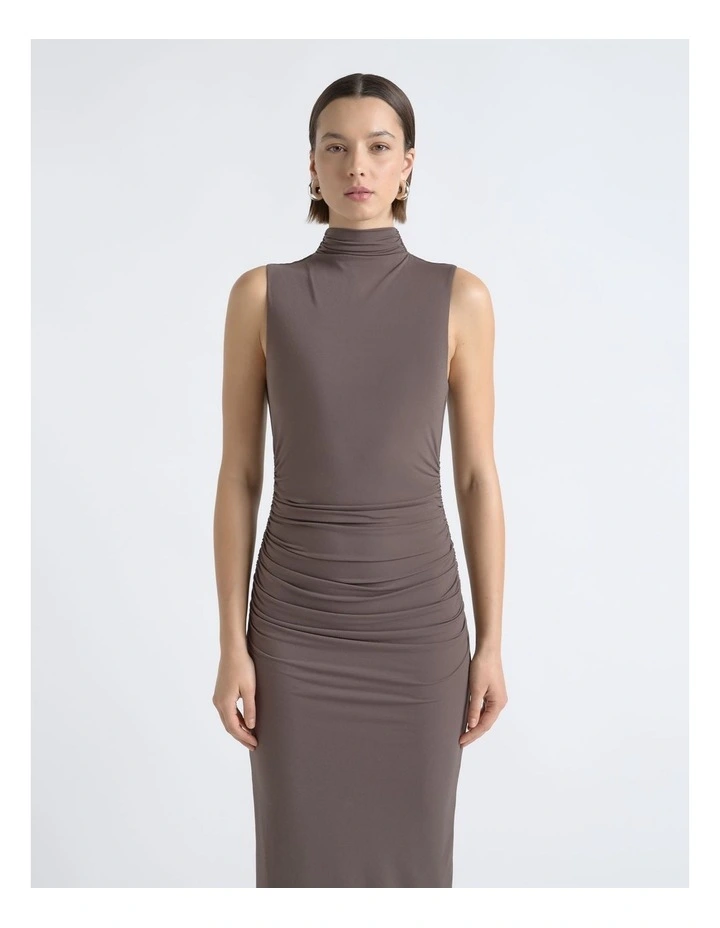 Ruched Mesh Midi Dress image 3