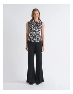 Print Ruched Mesh Top