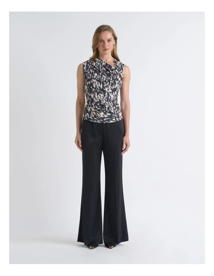 Print Ruched Mesh Top image 1