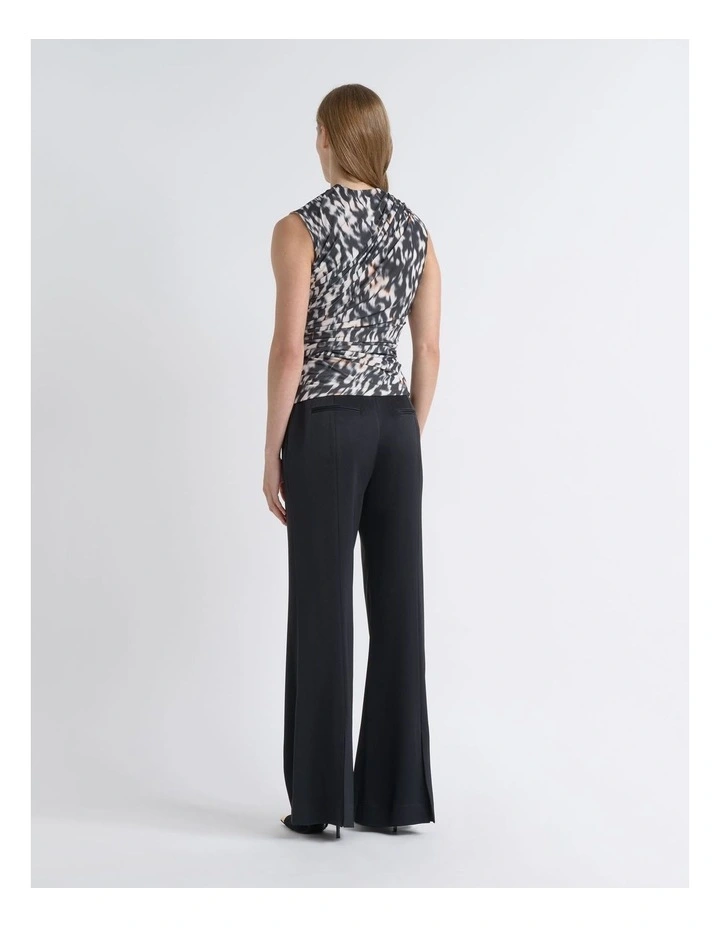 Print Ruched Mesh Top image 2