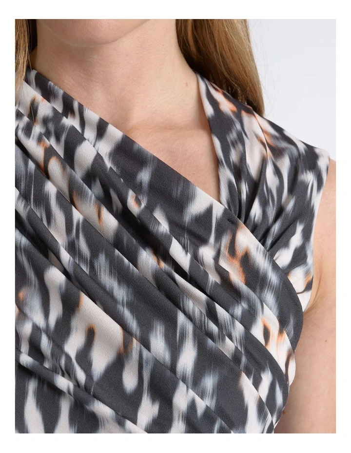 Print Ruched Mesh Top image 4