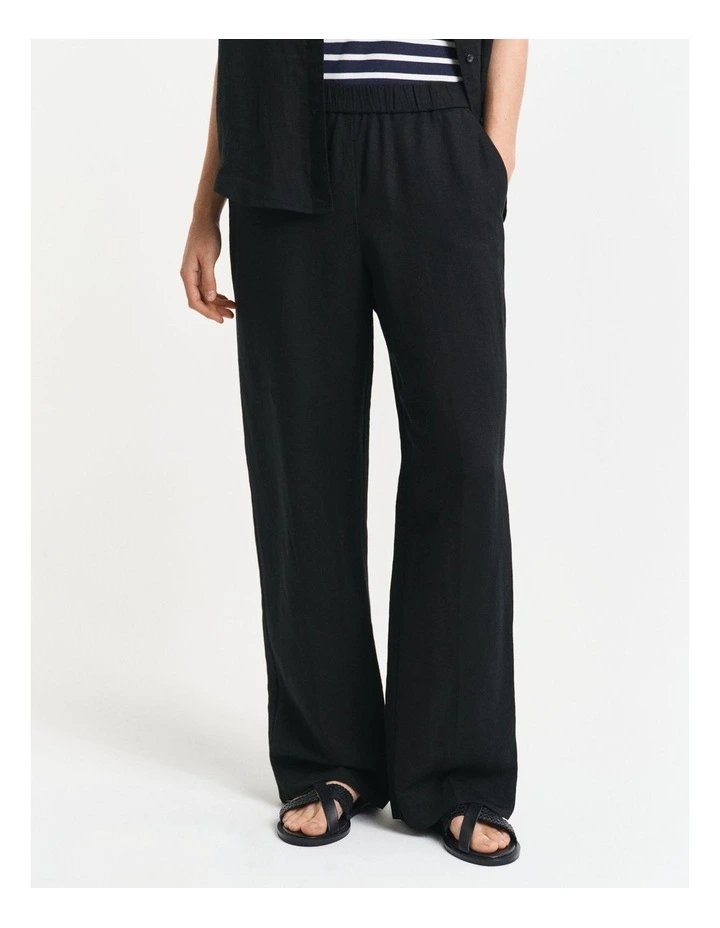 Relaxed Linen Blend Pull On Pants in Black image 1