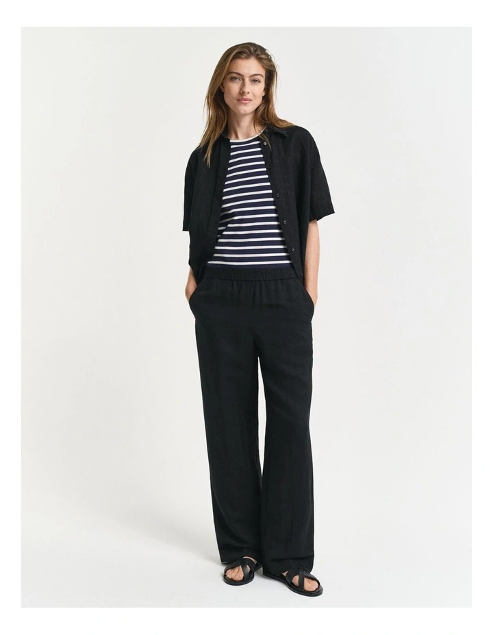 Relaxed Linen Blend Pull On Pants in Black image 3